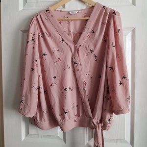 Bird Print Tie Up Top